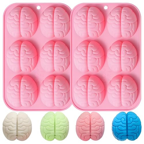 Brain Shape Silicone Mold, 6-Cavity Halloween Baking Molds, Pink, 2-Pack | Amazon (US)