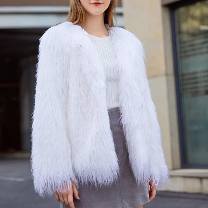 YUAKOU Women's Shaggy Faux Fur Outwear Coat Jacket Long Sleeve Warm Winter | Amazon (US)