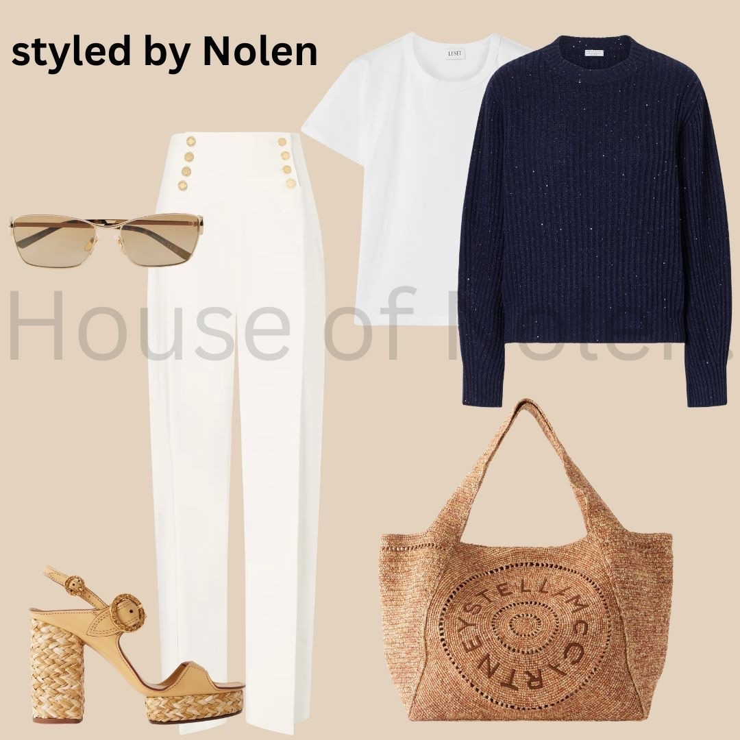 Spring 2026 Look 17. 

navy and cream. the only palette you need.

zimmermann heels · carolina herrera trousers · brunello cucinelli sweater · stella mccartney bag · leset tee · gucci sunglasses

styled by nolen 🖤

#LTKootd #LTKgrwm #LTKOver40