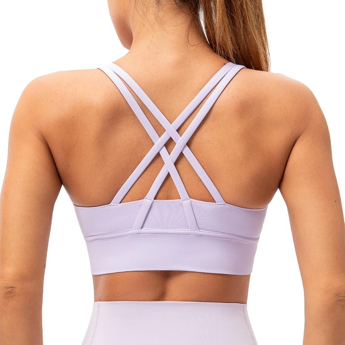 Lavento Strappy Sports Bras for Women Longline Padded Medium Support Yoga Training Bra Top | Amazon (US)