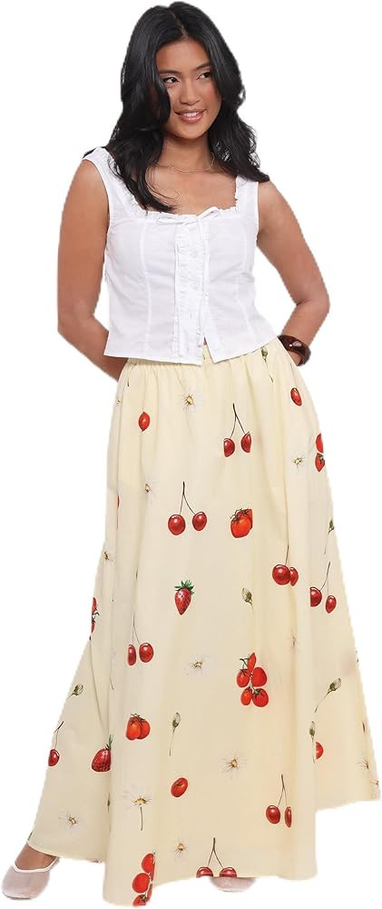 Petal & Pup Women's Remira-midi-Skirt-Yellow-Cherry | Amazon (US)