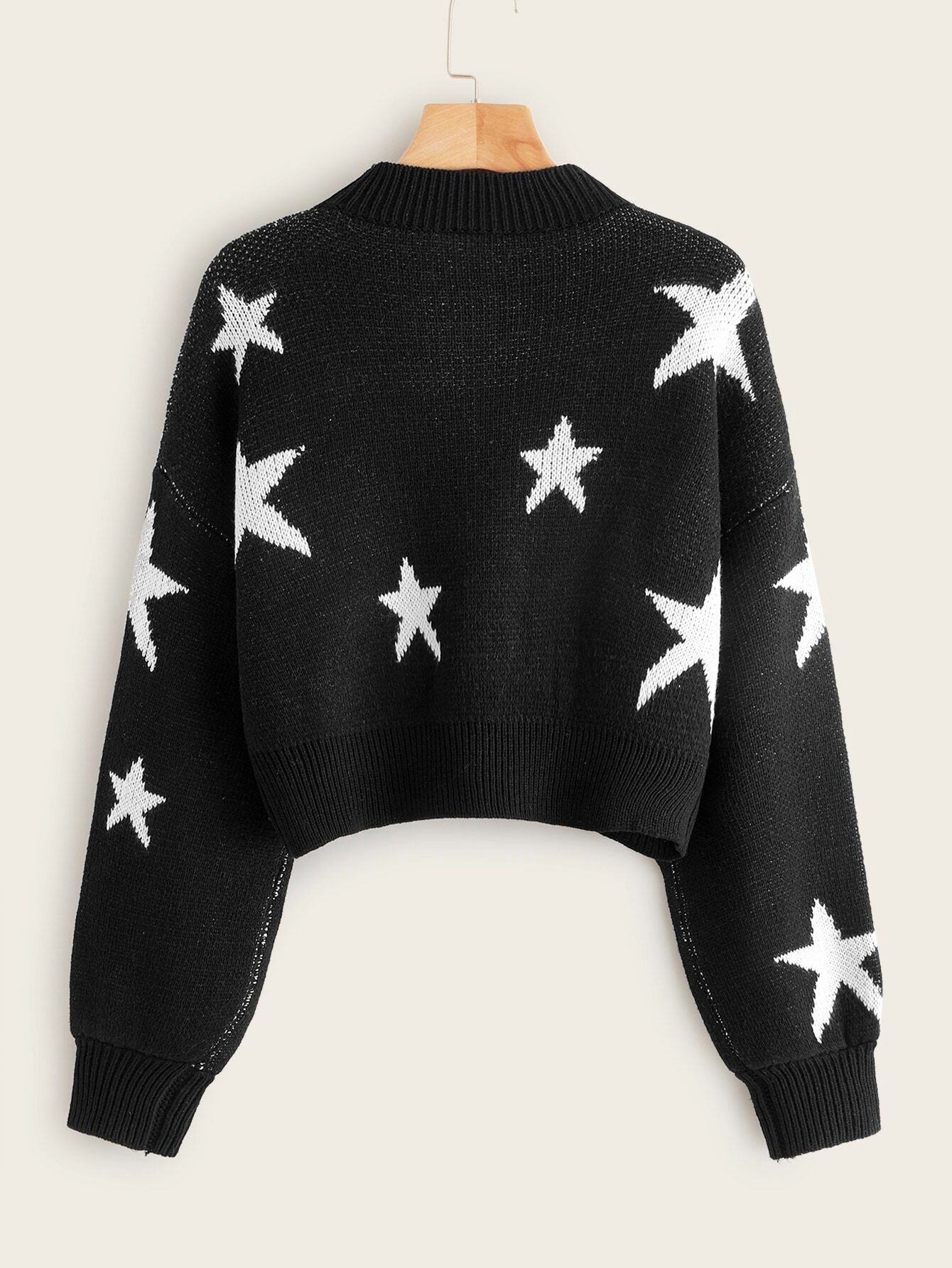 SHEIN Star Drop Shoulder Crop Sweater | SHEIN