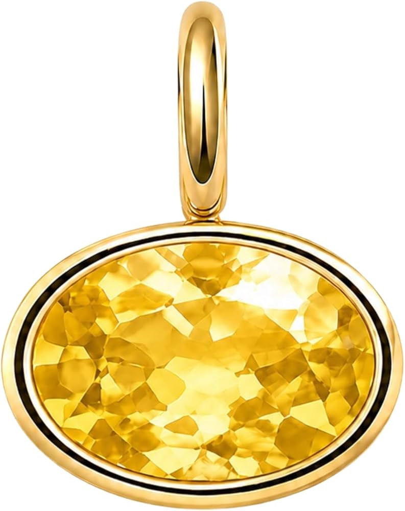 18k Gold Oval Bezel Collar Charm Necklace and Charms | Choker Pendant Necklace & Add On Charms | Amazon (US)