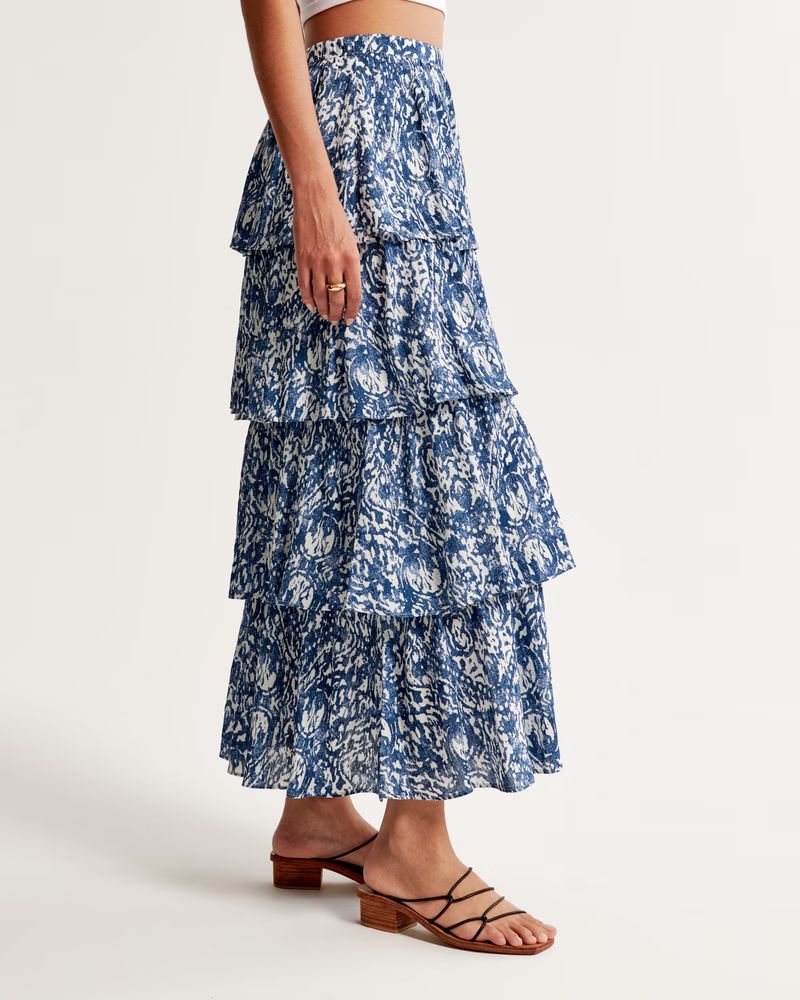 Tiered Crinkle Textured Maxi Skirt | Abercrombie & Fitch (US)