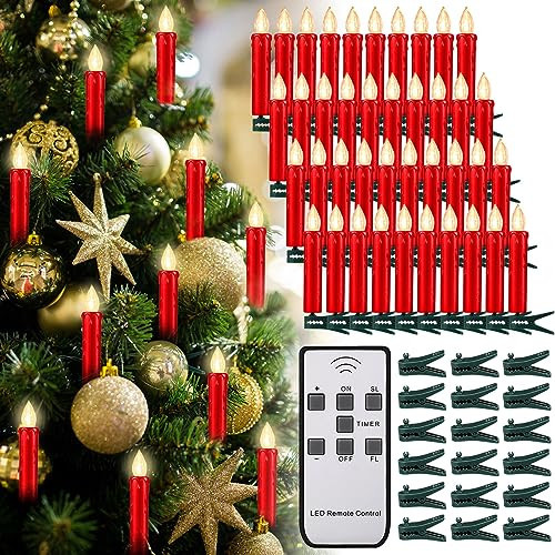 Retisee 40 Pcs Christmas LED Window Candles with Remote Control and Tree Clips Light Flickering Battery Operated Candlesticks Flameless Candles for Christmas Indoor Outdoor(Red) | Amazon (US)