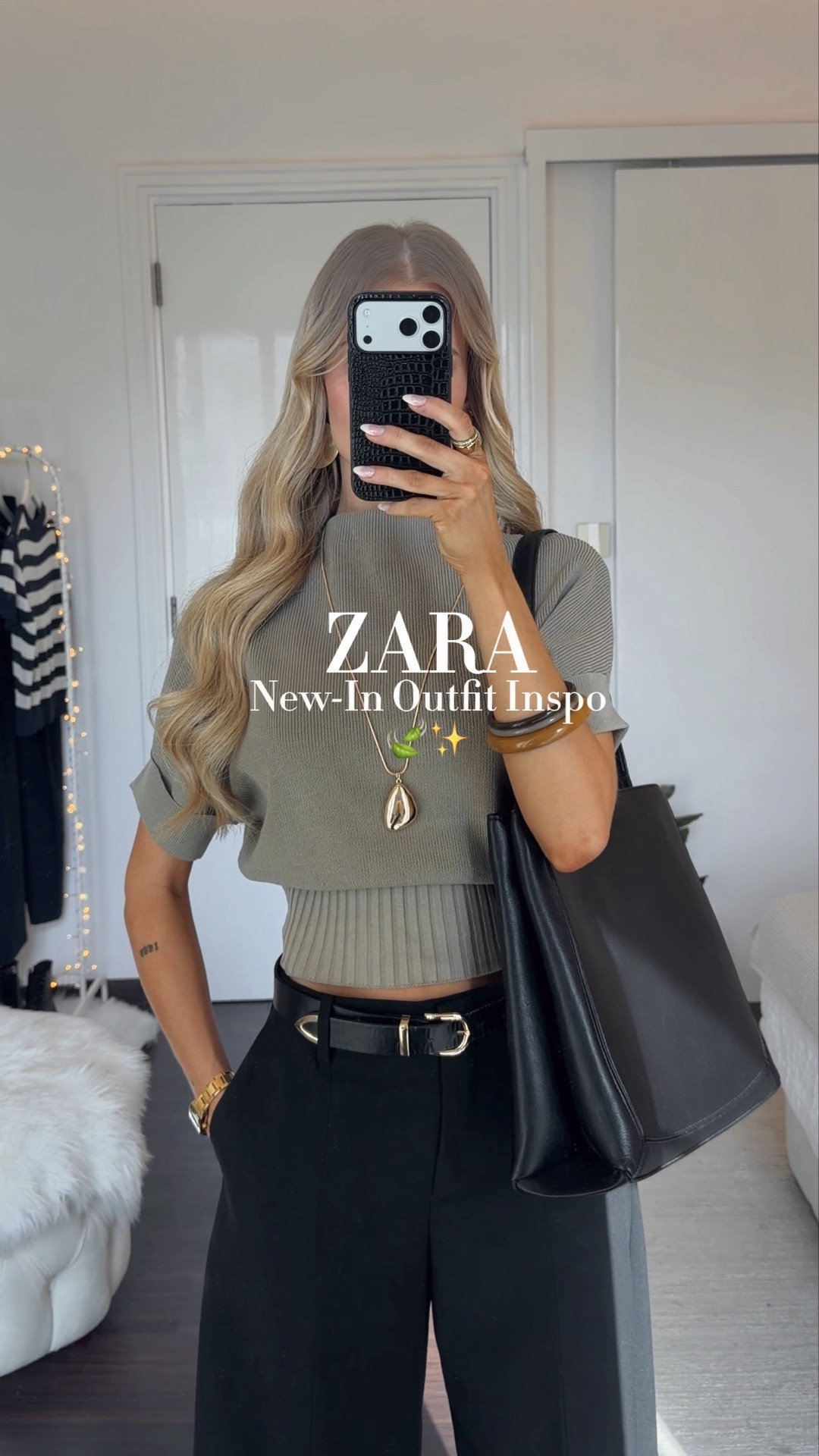 ZARA NEW-IN OUTFIT INSPO🍃🖤✨ 
Zara released this new knit shirt this week and I’m obsessed😍 it’s available in olive/stone and brown🙌🏻 I’m wearing size XS in the pants and wow the quality of these pants is INSANE!!! so so good. I’m 1,70m tall for reference. In the top I’m wearing size S. The ballerinas are true to size and match so many outfits✨ also love the new black bag!!

#LTKFashionMonth #LTKautumn #LTKstyletip
