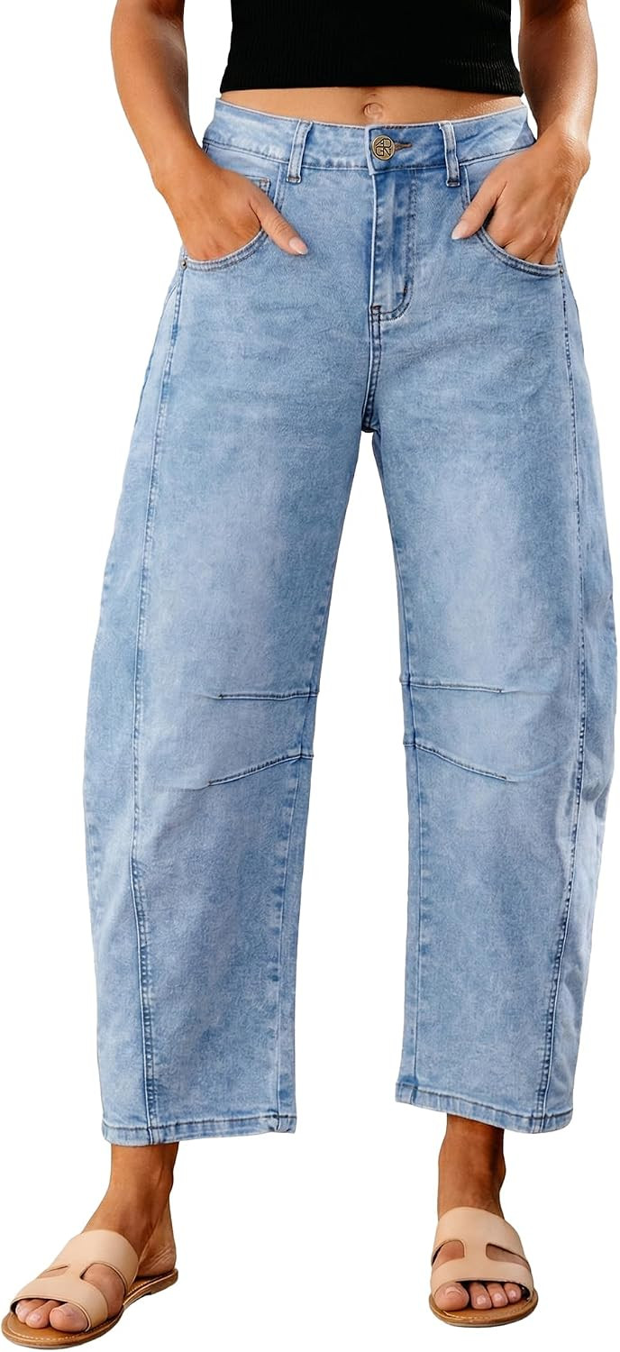 GRAPENT Barrel Jeans for Women High Waist Baggy Cropped Stretch Denim Pants | Amazon (US)