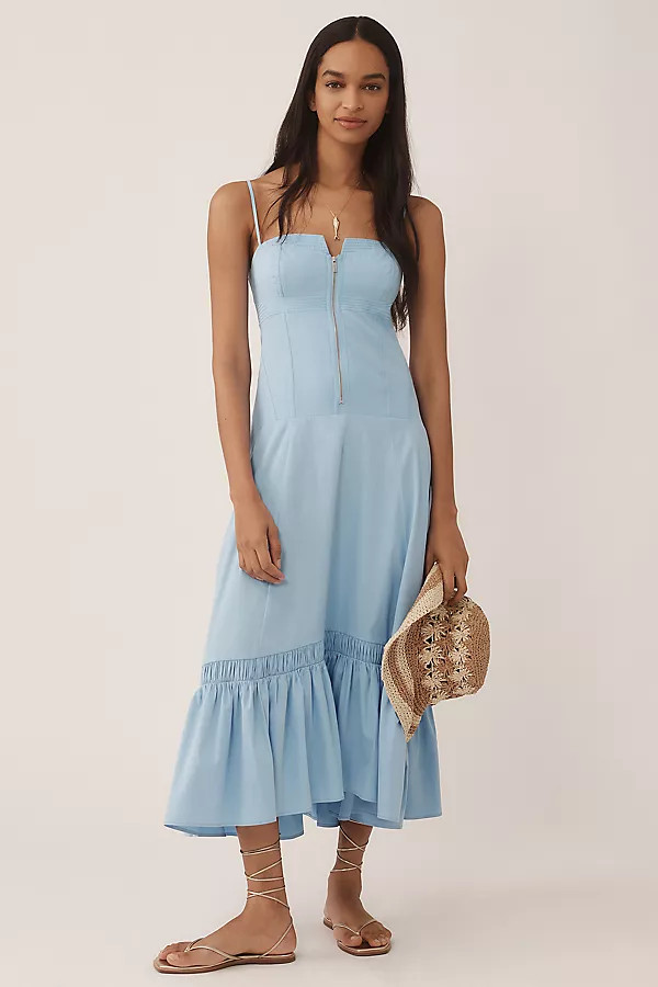By Anthropologie Zip-Front Ruffle-Hem Midi Dress | Anthropologie (US)