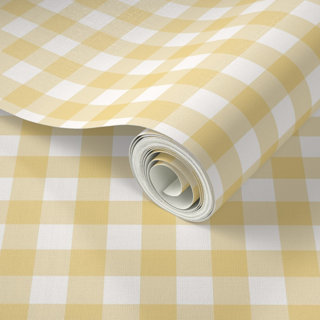 French Provincial Gingham Check - Southern Farmhouse - Warm Butter Yellow Wallpaper | Spoonflower | Spoonflower