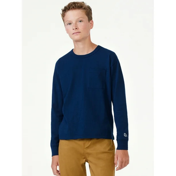 Free Assembly Boys Long Sleeve Slub Jersey Tee, Sizes 4-18 - Walmart.com | Walmart (US)