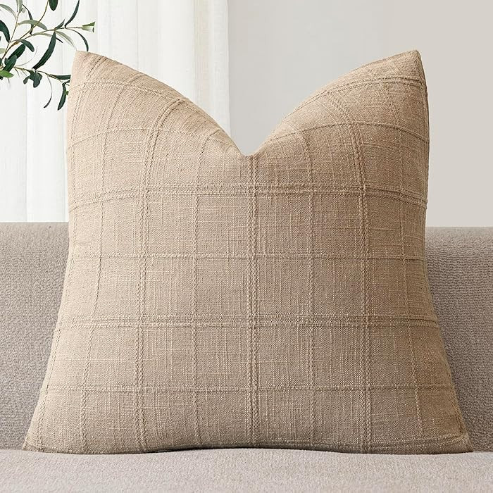 Foindtower Set of 1 Decorative Linen Check Throw Pillow Cover Neutral Farmhouse Vintage Cushion C... | Amazon (US)