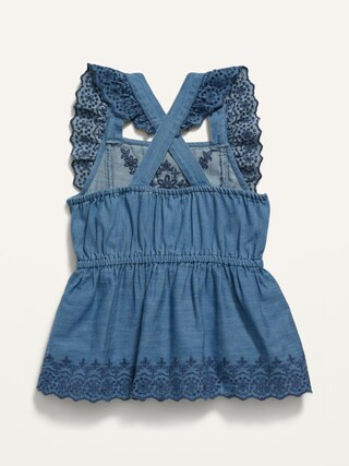 Sleeveless Chambray Embroidered Ruffled Apron-Style Top for Girls | Old Navy (US)