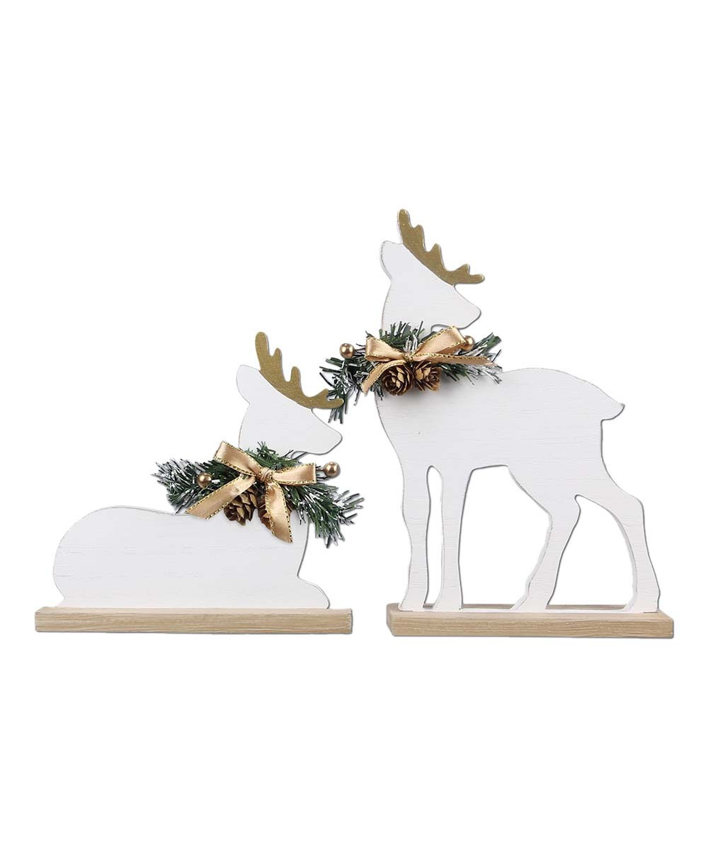 Young's Decorative Figurines - White & Gold Wreath Deer Block - Set of Two | Zulily