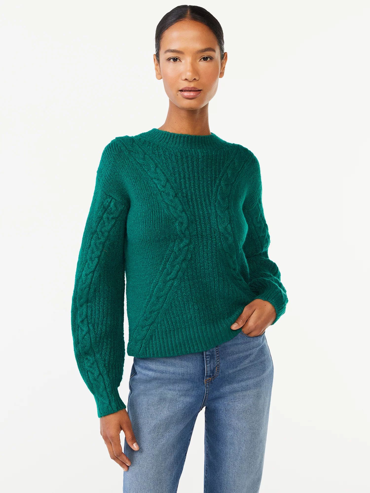 Scoop Women's Textured Cable Knit Sweater | Walmart (US)