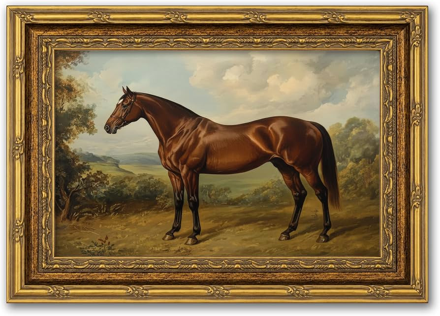 Vintage Gold Framed Horse Wall Art Classical Photo Frame Brown Horse Canvas Painting Picture Wall... | Amazon (US)