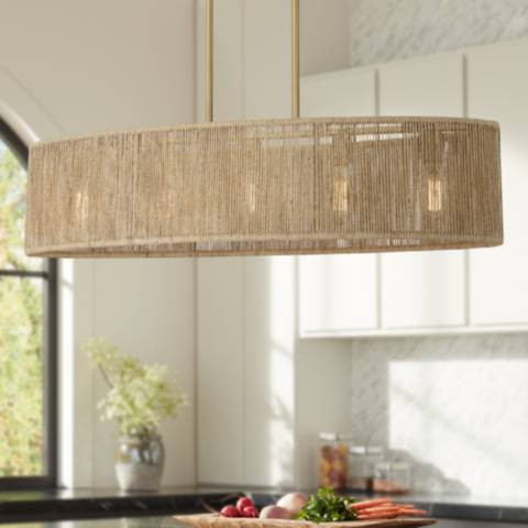 Savoy House Ashe 42" Warm Brass and Rope 5-Light Oval Chandelier | Lamps Plus