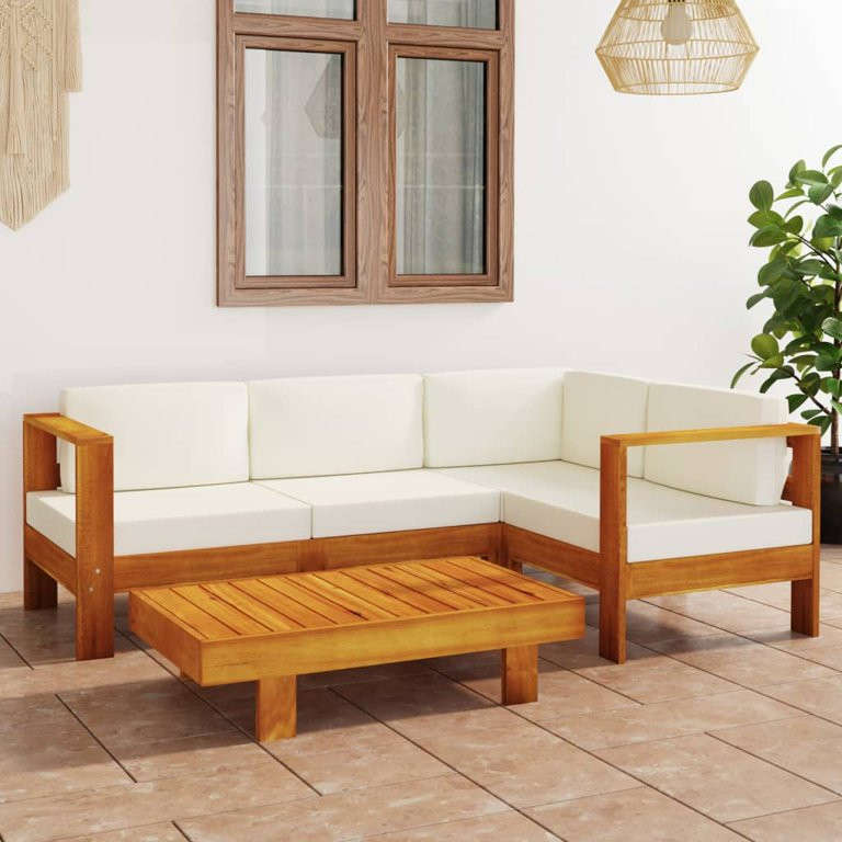 Fyydes 5 Piece Patio Lounge Set with Cream White Cushions Acacia Wood,Outdoor Furniture Sets - Wa... | Walmart (US)