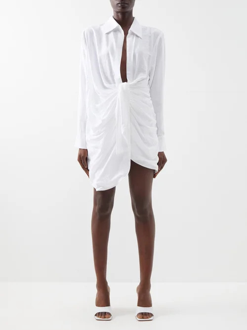 Jacquemus - Bahia Knotted Twill Mini Shirt Dress - Womens - White | Matches (UK)