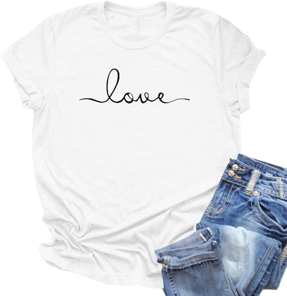 NIUBIA Women's T-Shirt Graphic Tees Love Printed Casual Short Sleeve Tops Summer Loose Fitted Top | Amazon (US)