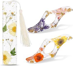 2 Pieces Thumb Book Page Holder Dried Flower Resin Book Page Holder and 1 Pcs Bookmark with Tasse... | Amazon (US)