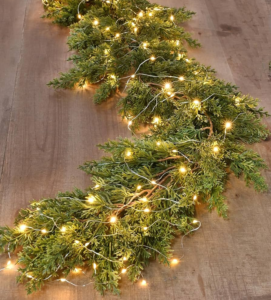 Amazon.com: DearHouse 9Ft Artificial Christmas Pine Garland with 100LED Lights, Winter Greenery G... | Amazon (US)
