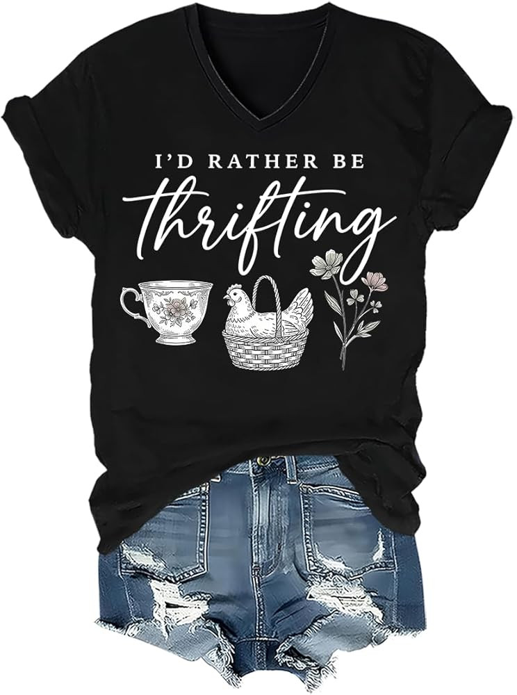 I'd Rather Be Thrifting Shirt Id Rather Be Thrifting T-Shirt V-Neck | Amazon (US)