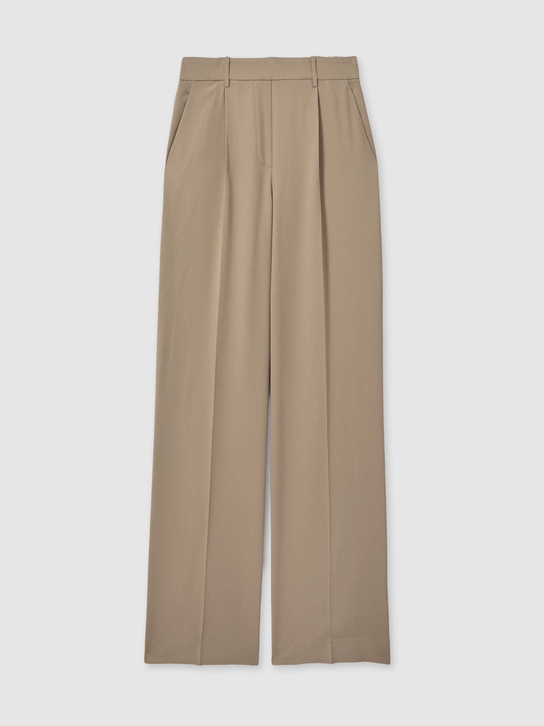 Reiss Petite Elasticated-Waist Wide-Leg Twill Trousers in Mink Neutral | REISS | Reiss US