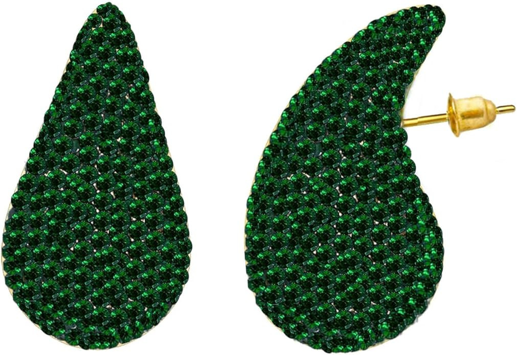 Gold Crystal Chunky Hoop Earrings for Women Sparkly Colours Rhinestone Waterdrop Teardrop Earring... | Amazon (US)