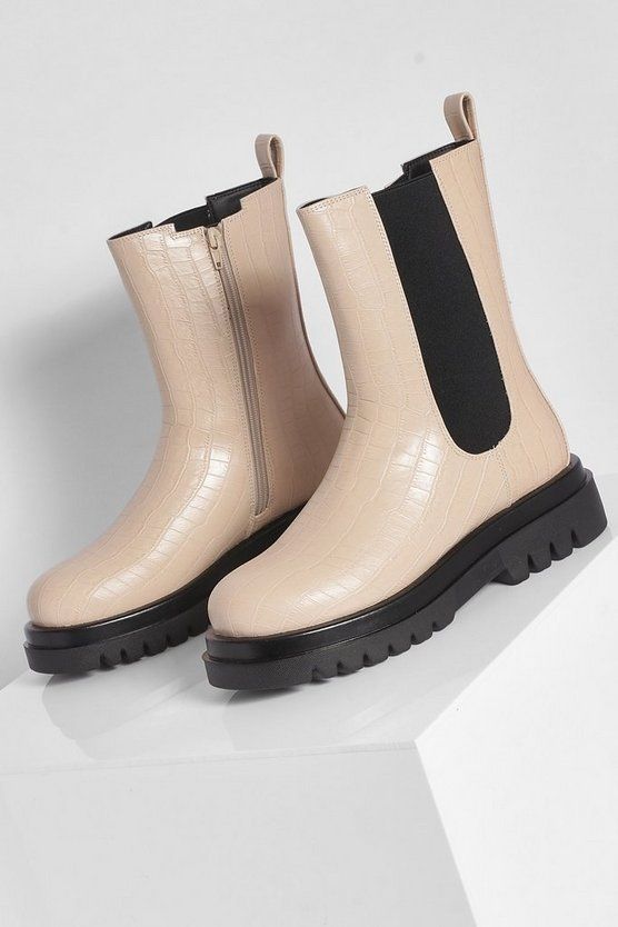 Croc Calf High Chelsea Boots | Boohoo.com (US & CA)