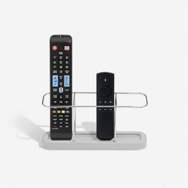 Pebble Grey & Chrome 3 Section Remote Control Holder | Stackers