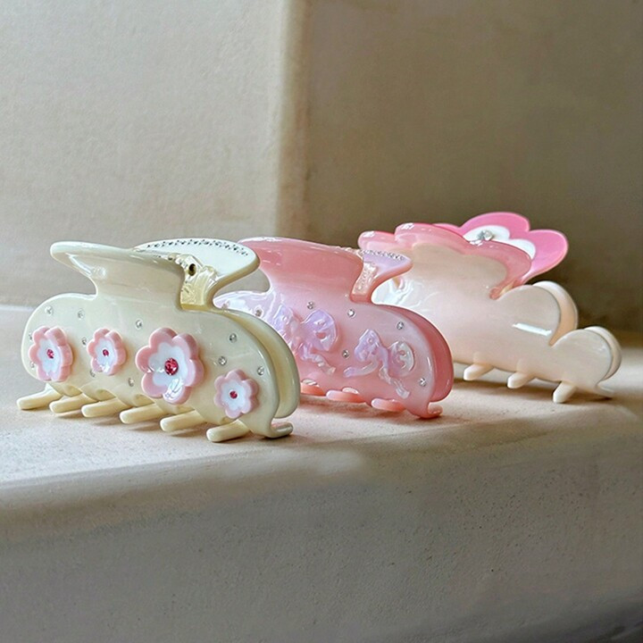 1pc Acetic Acid Pink Romantic & Dreamy Flower-Shaped Hair Claw Clip With Rhinestone Decor, Great ... | SHEIN