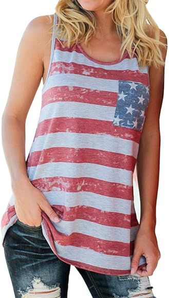 Womens American Flag Tank 4th of July T Shirts Patriotic Short Sleeve USA Tunic Summer Blouse Top... | Amazon (US)