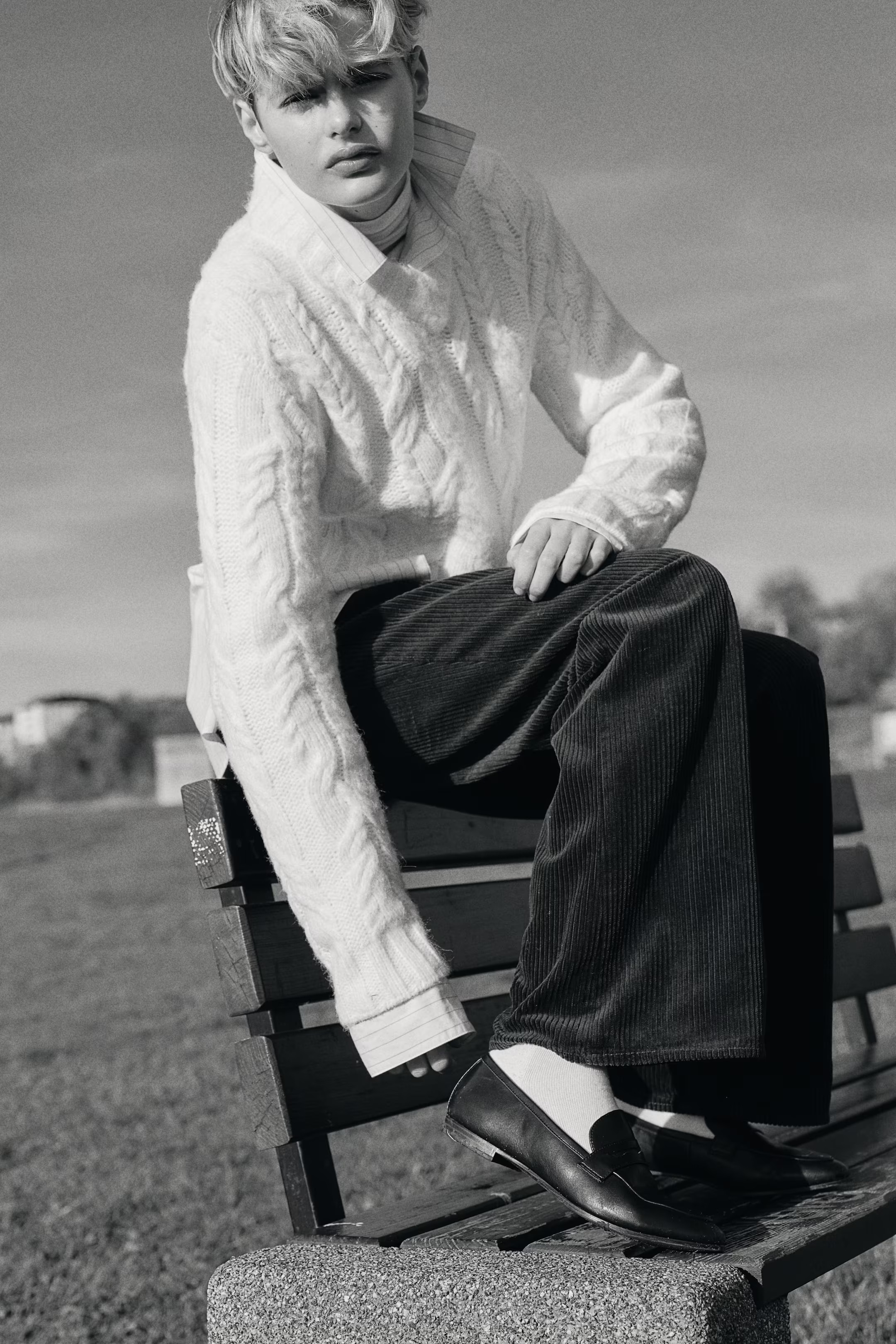 V-Neck Cable-Knit Sweater - Light blue melange - Ladies | H&M US | H&M (US + CA)