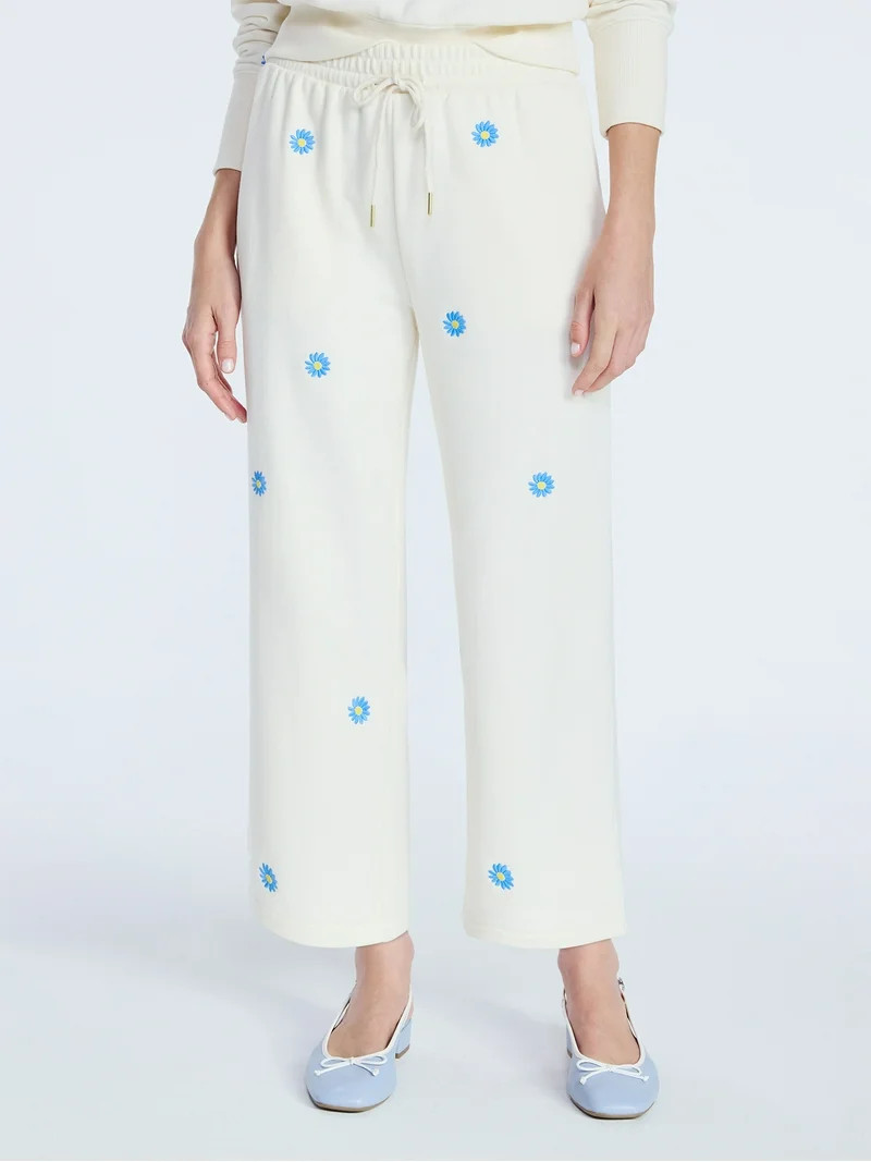 Free Assembly Women's and Women's Plus Embroidered Cropped Sweatpants, 23" Inseam, Sizes XS-4X | Walmart (US)