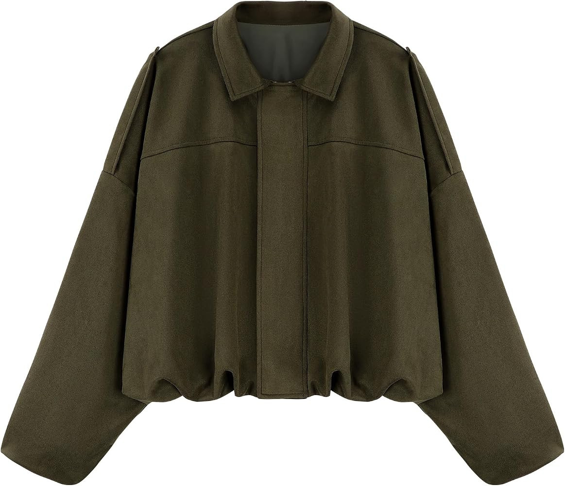 WERFORU Women's Faux Suede Bomber Jacket Casual Pilot Coat Oversized Spring Fall Batwing Long Sle... | Amazon (UK)