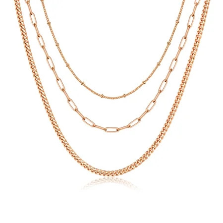 TURANDOSS Layered Necklaces for Women 14K Rose Gold Plated Dainty Layered Necklaces Paperclip Cuban Box Chain Choker Necklace for Women Jewelry Gifts | Walmart (US)