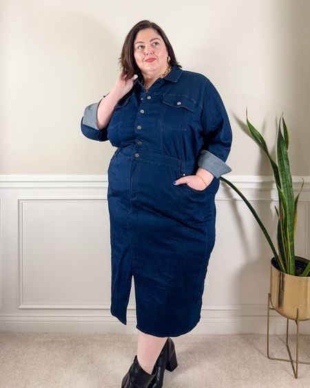 This stretch denim dress is so comfortable and is available in a size inclusive 00-40. Dark denim with snap front top and hidden interior snaps at the bust for coverage. Use code INFS-AMBAUTHEMMIE for extra savings  

#LTKplussize #LTKover40