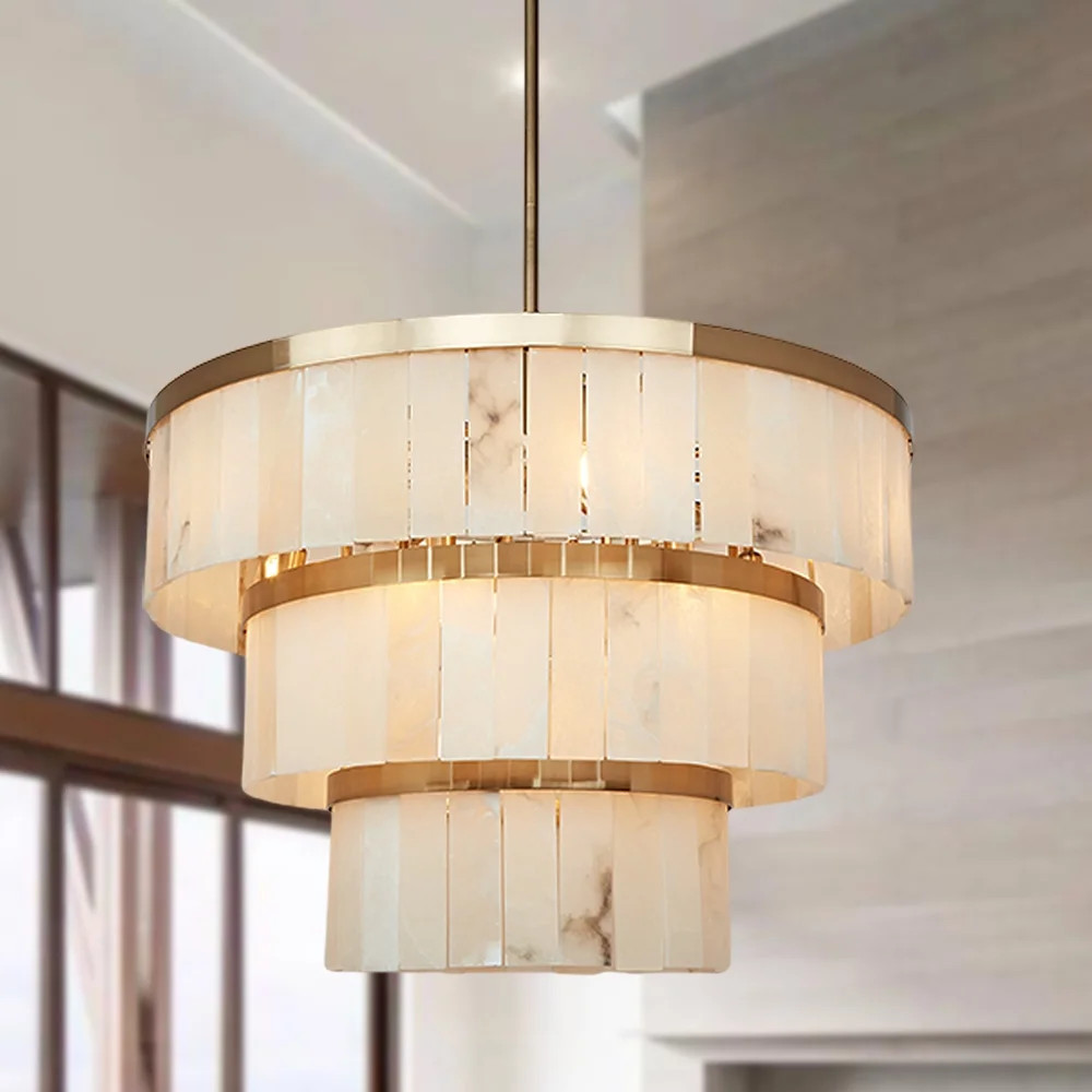 Natural Round Antique Brass Alabaster 3-Tier 34.5 Inch Chandelier, Sturdy Ceiling Lamp, Organic C... | Walmart (US)
