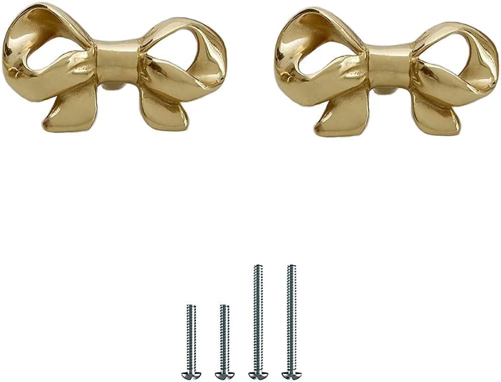 Pack of 2 Gold Brass Knobs for Dresser,Drawers and Cabinet, Decorative Bow Knobs and Pulls for Ki... | Amazon (US)