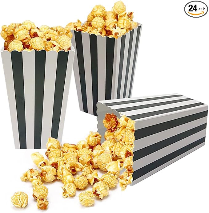 24 Pcs Popcorn Boxes Mini Paper Popcorn Box Cardboard Popcorn Container for Party, White/Black St... | Amazon (US)