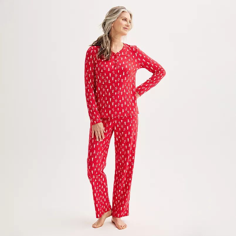 Women's Croft & Barrow® Long Sleeve Henley & Pajama Pants Sleep Set | Kohl's