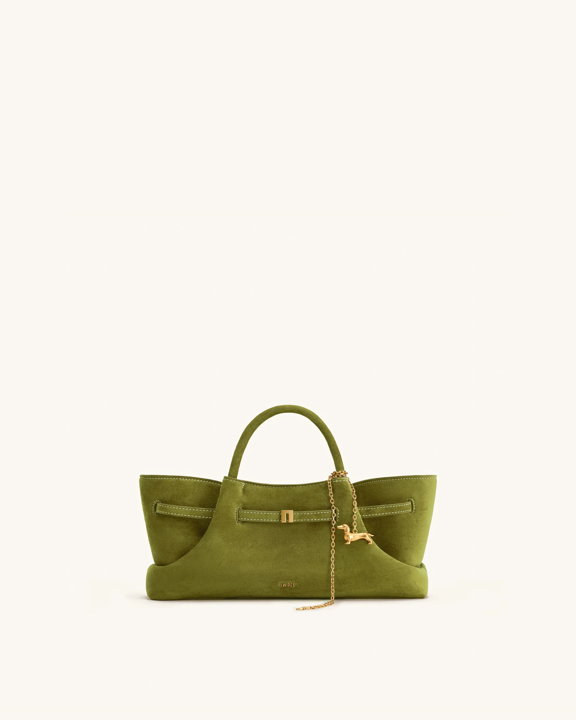 Maeve Dachshund Metal Charm Faux Suede Tote Bag - Olive Green | JW PEI US