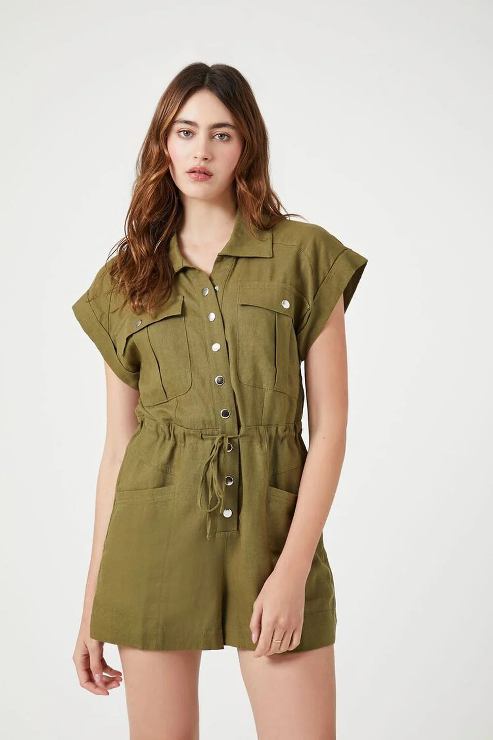 Linen-Blend Button-Front Romper | Forever 21 (US)