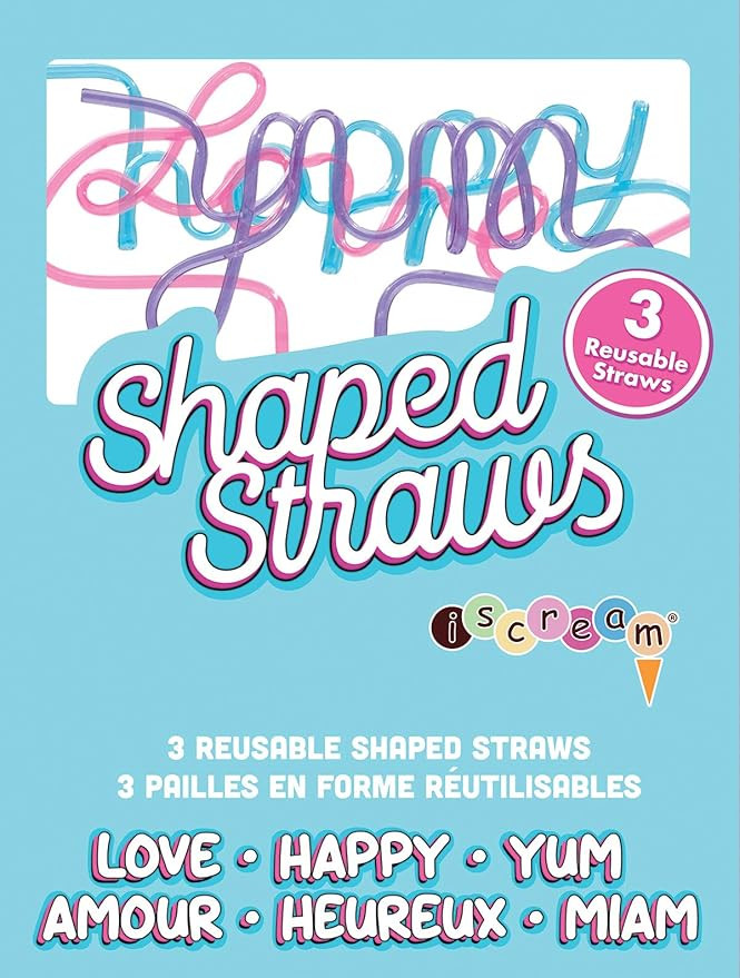 iscream Super Sized Super Silly Set of 3 Word Shaped Drinking Straws - Yum, Love and Happy | Amazon (US)