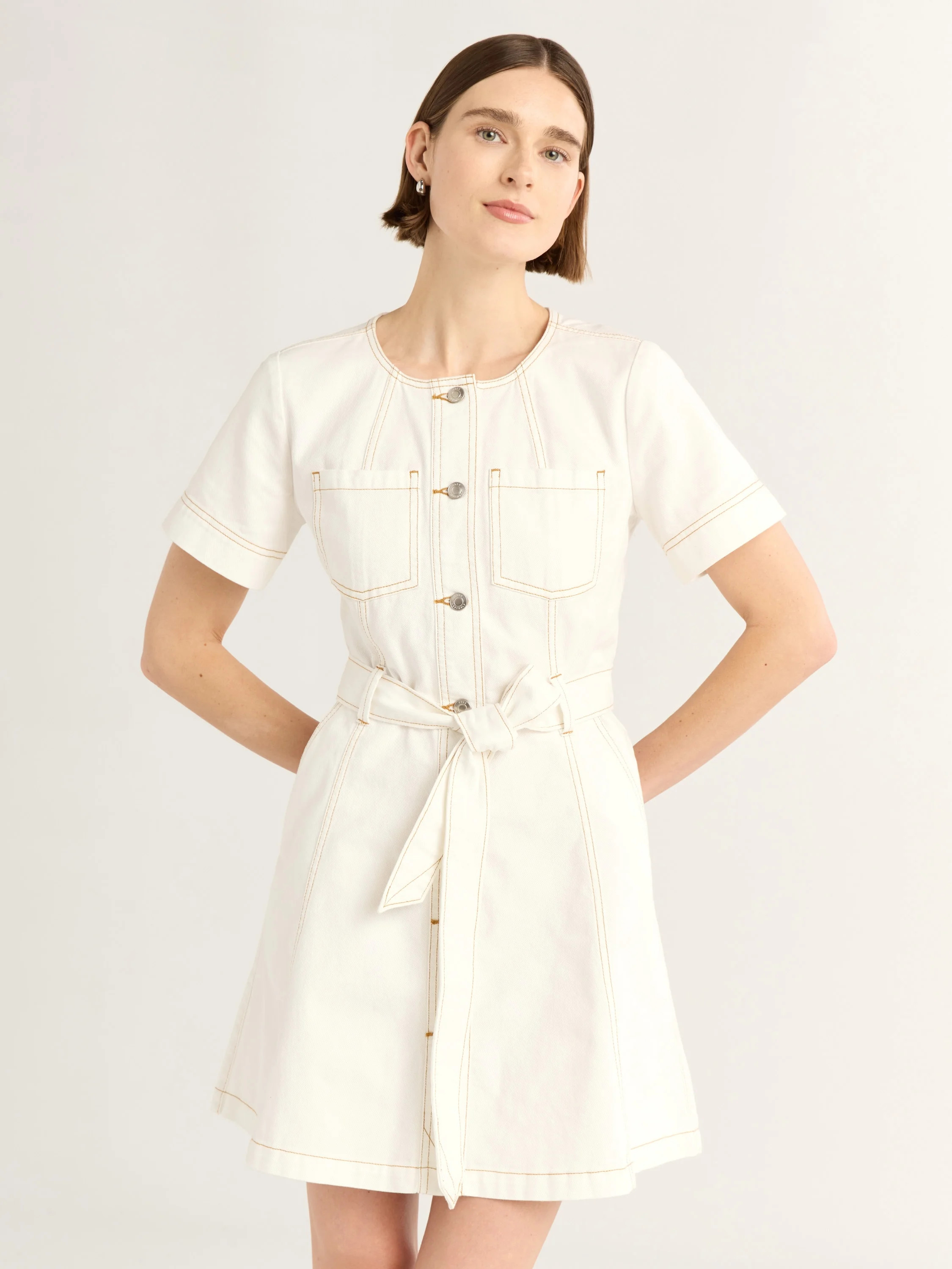 Free Assembly Women’s Cotton Utility Mini Dress with Short Sleeves, Sizes XS-4X | Walmart (US)
