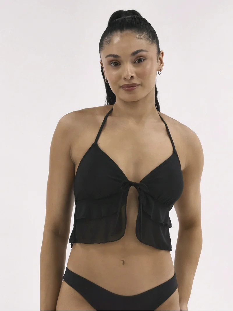 No Boundaries Women's Flyaway Mesh Halter Tankini Swim Tops, Sizes XXS-XXL | Walmart (US)