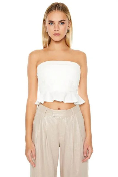 Linen-Blend Flounce Tube Top | Forever 21