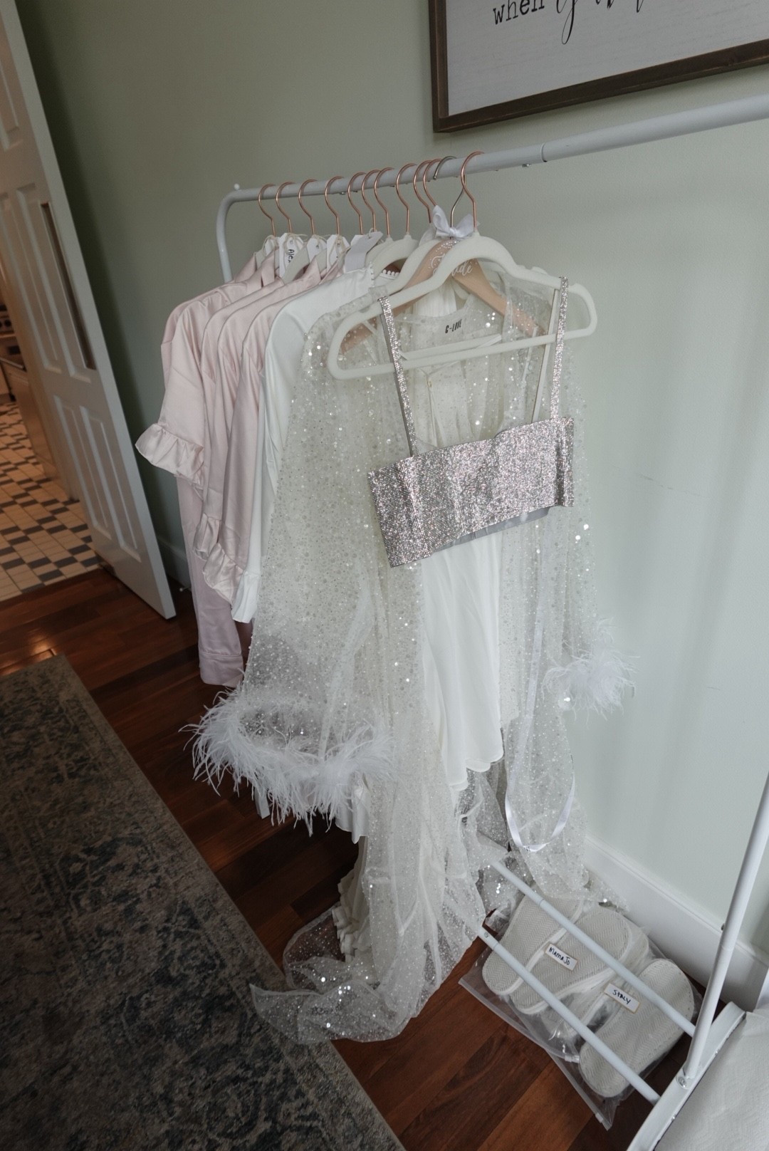 Wedding morning must have. This white clothes rack kept everything in order from my robe to bridesmaid pajamas and slippers. Easy to set up and so pretty for photos. Shop it here to stay organized on your big day.

#LTKWedding #LTKStyleTip #LTKHome