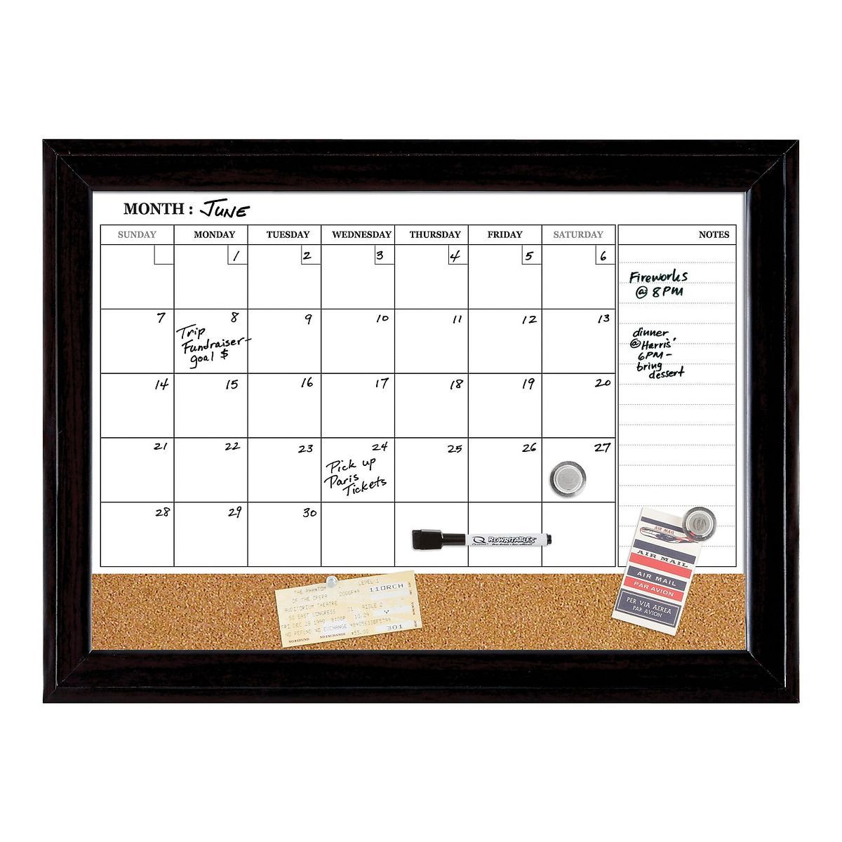 Quartet Magnetic Cork & Dry Erase Calendar Whiteboard Espresso Frame 814928 | Target