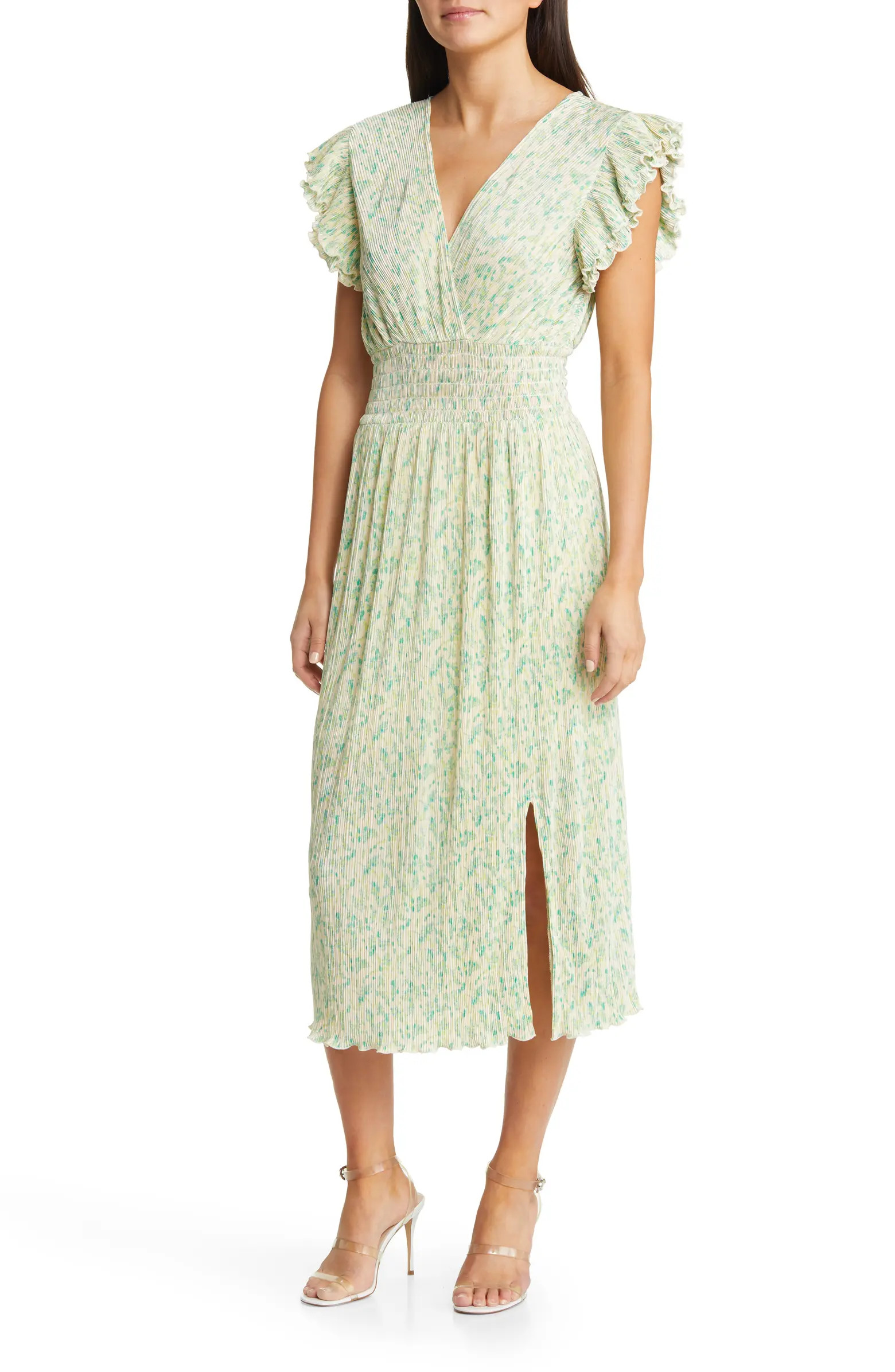 Flutter Sleeve Plissé Midi Dress | Nordstrom
